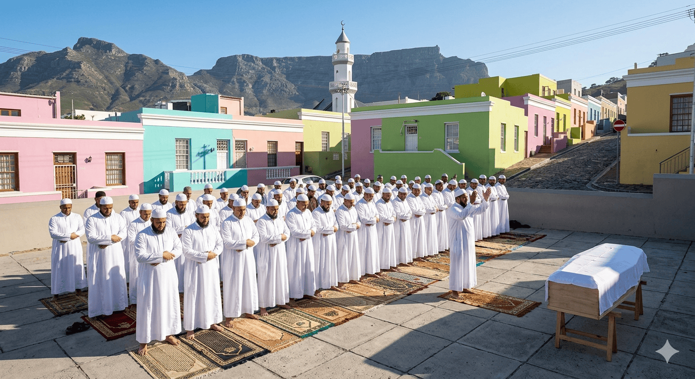 A Muslim funeral prayer in the Bo-Kaap neighbourhood of Cape Town