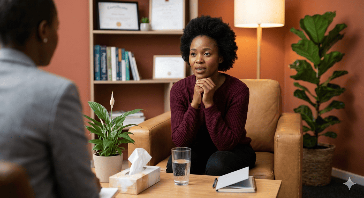 A grief counselling session in a professional office in Johannesburg