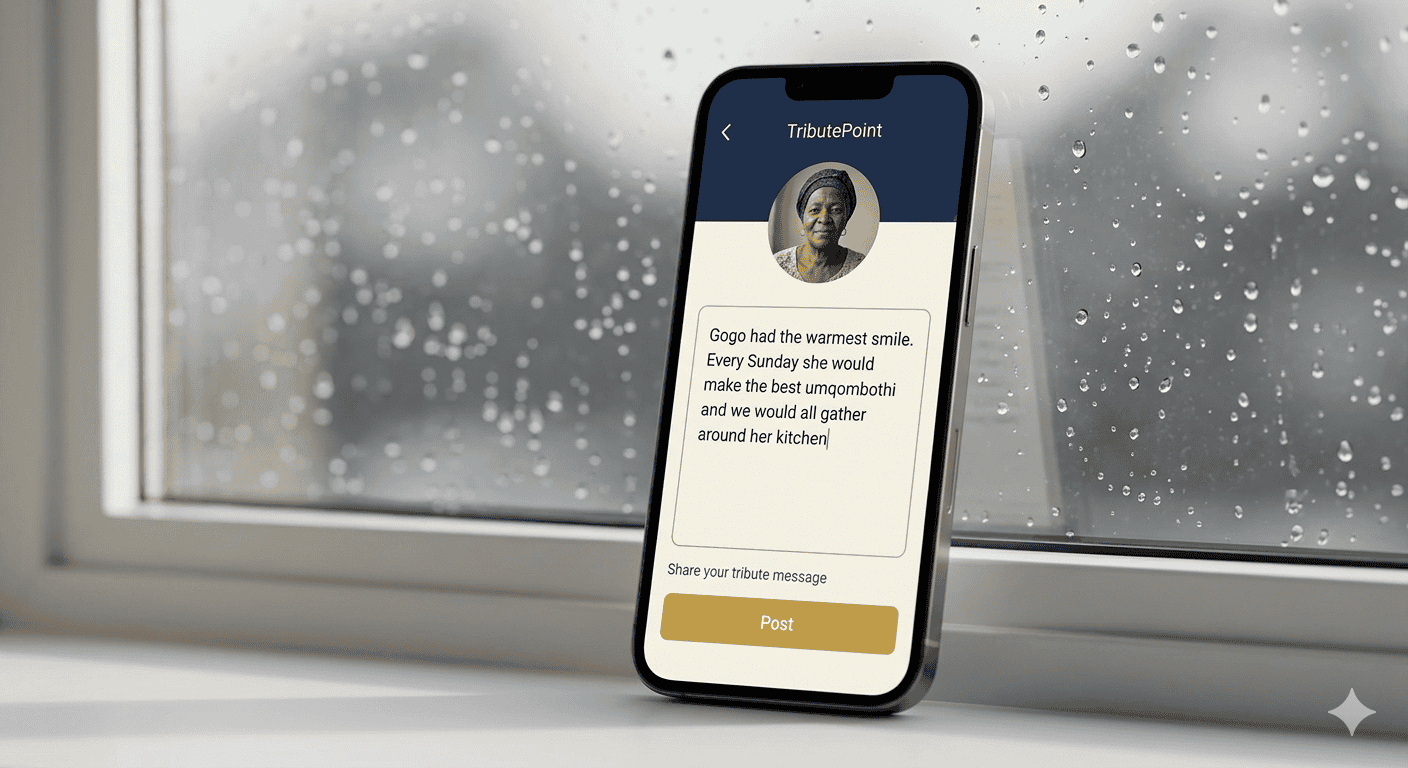 A tribute messages section showing short, social-style messages from multiple visitors with timestamps