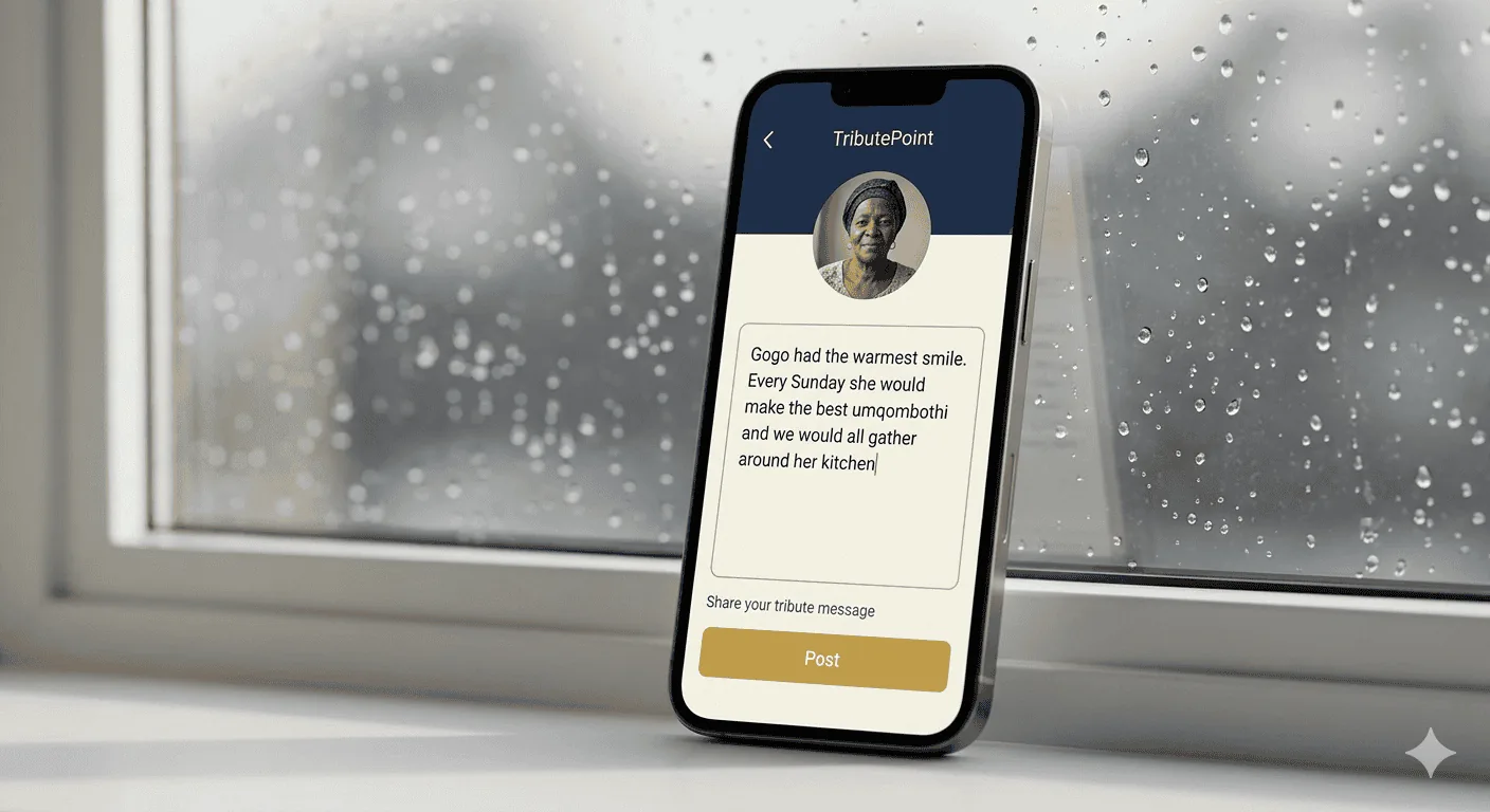 A tribute messages section showing short, social-style messages from multiple visitors with timestamps