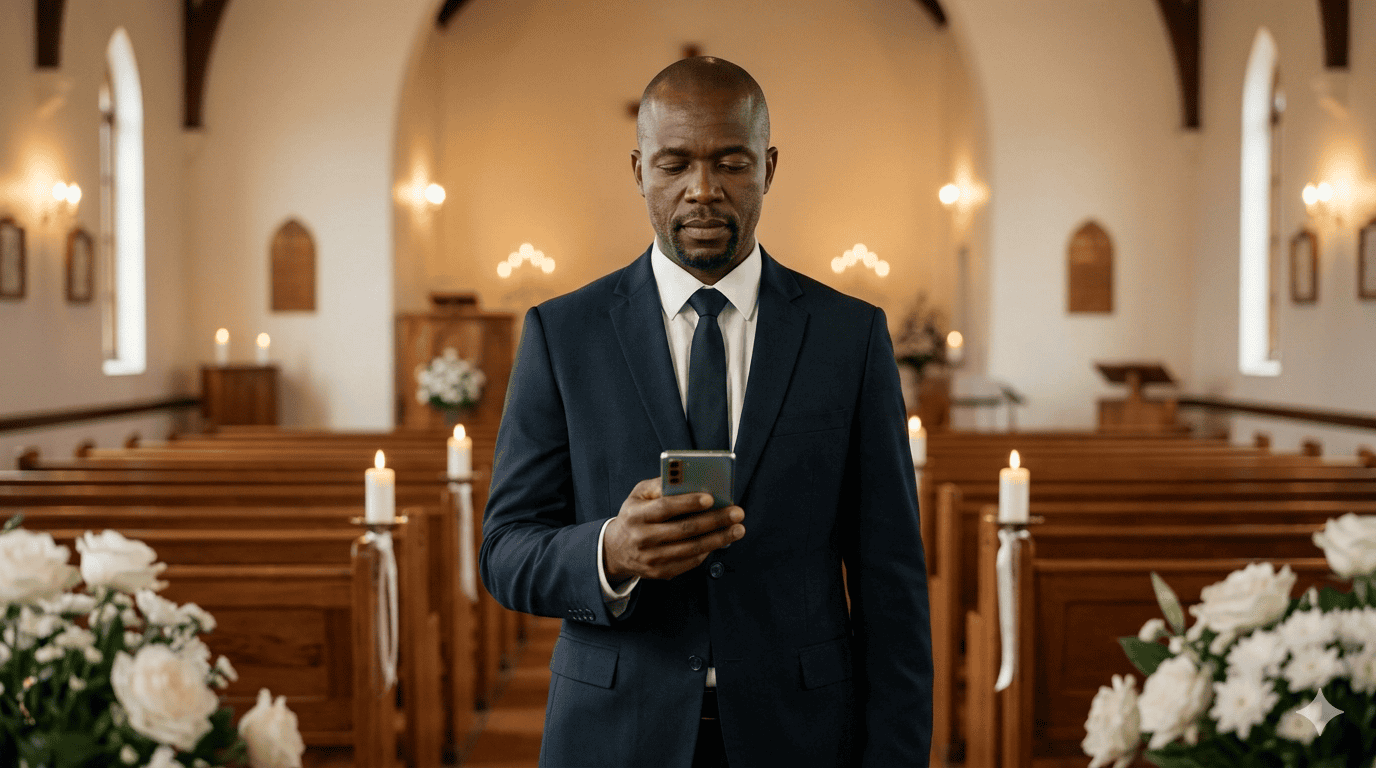 Digital funeral programme on a phone showing order of service items