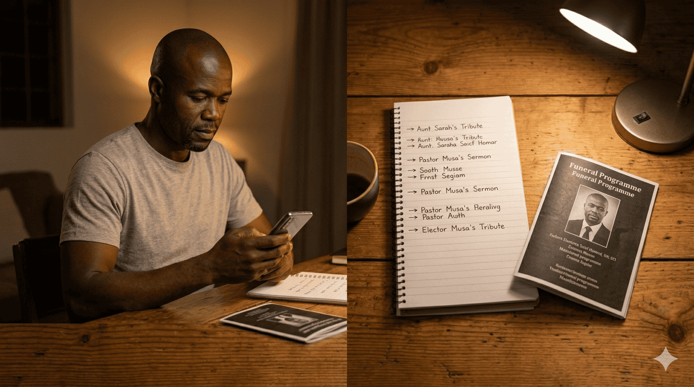 Private director notes visible only to the MC, showing reminders for each programme item