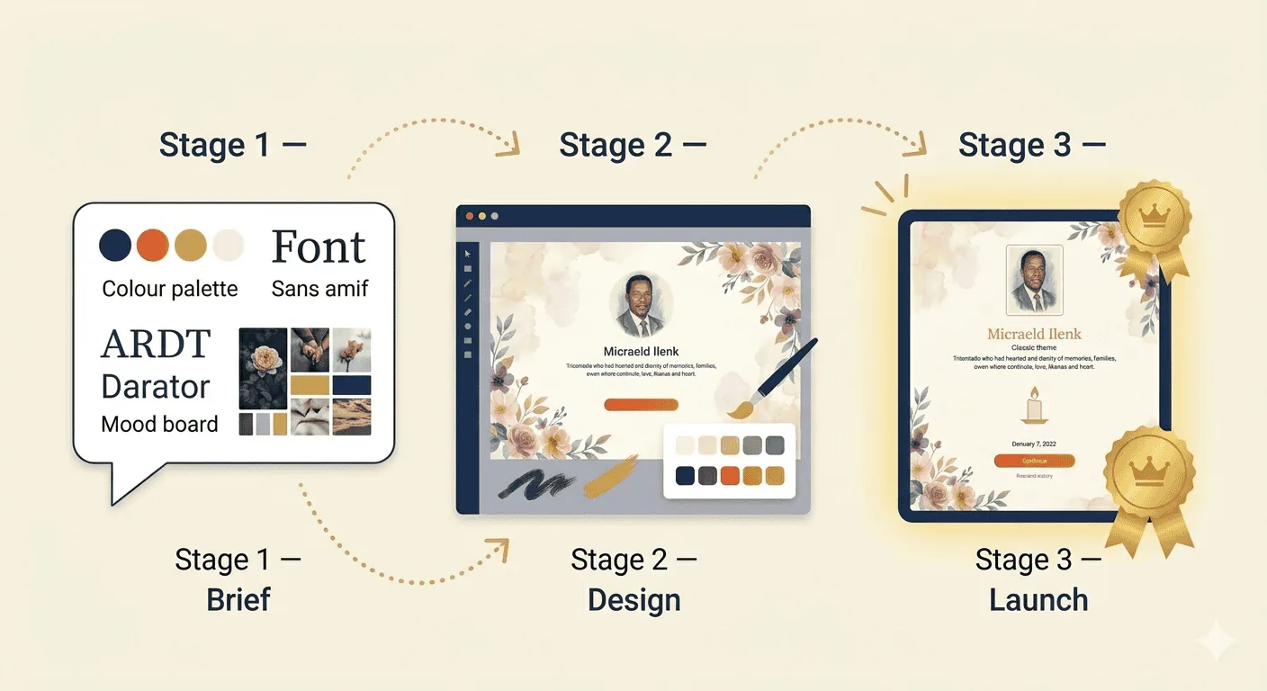 A custom theme request form showing fields for colour preferences, style notes, and a company logo