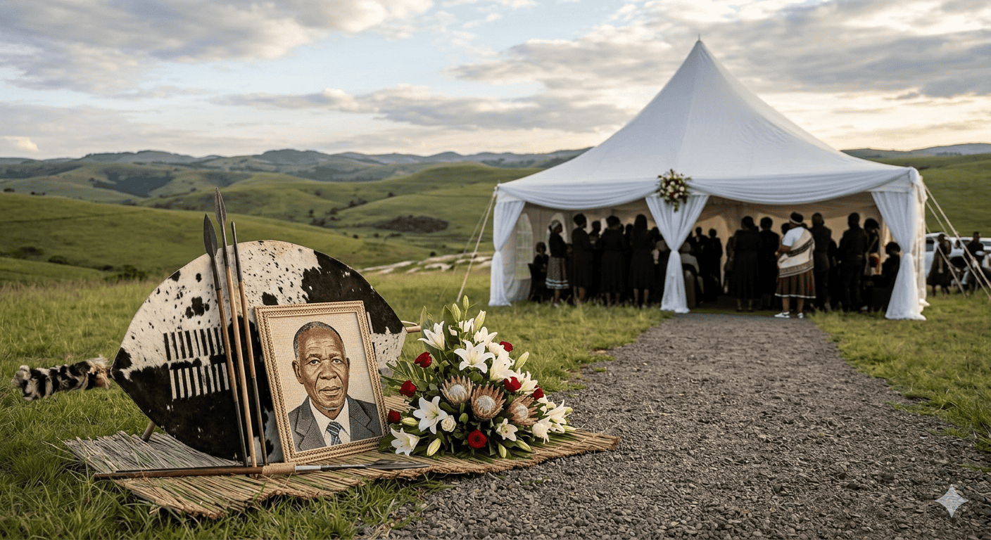 Split image showing a traditional rural funeral and a modern chapel celebration of life