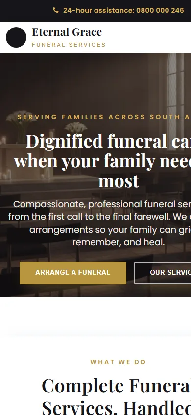 Eternal Grace funeral home website mobile preview