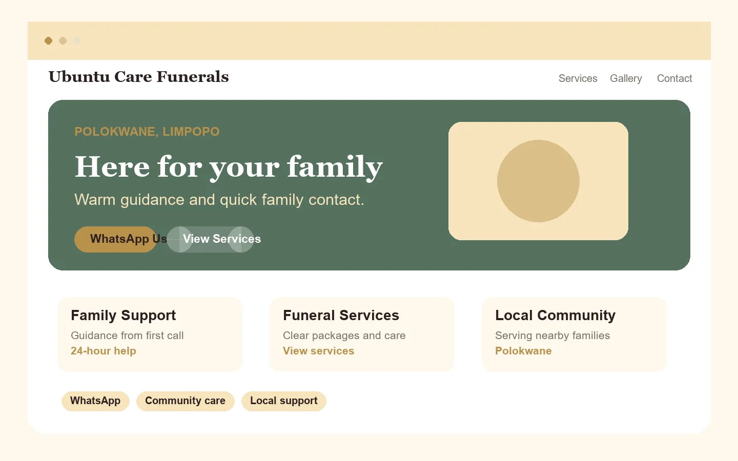 Ubuntu Care funeral home website desktop preview