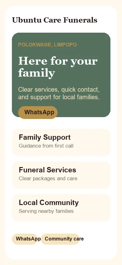 Ubuntu Care funeral home website mobile preview