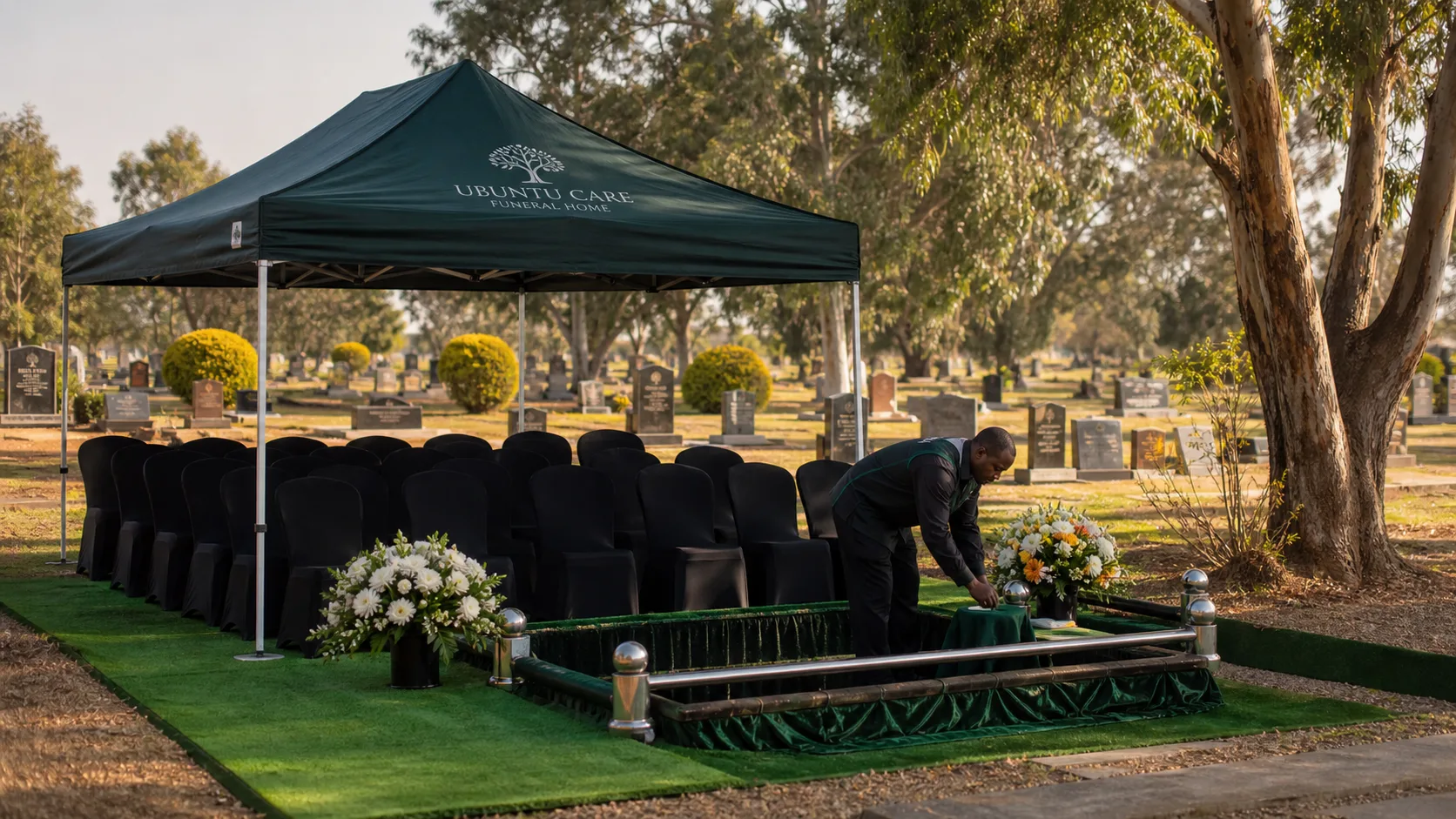 Ubuntu Care graveside setup prepared before a funeral service