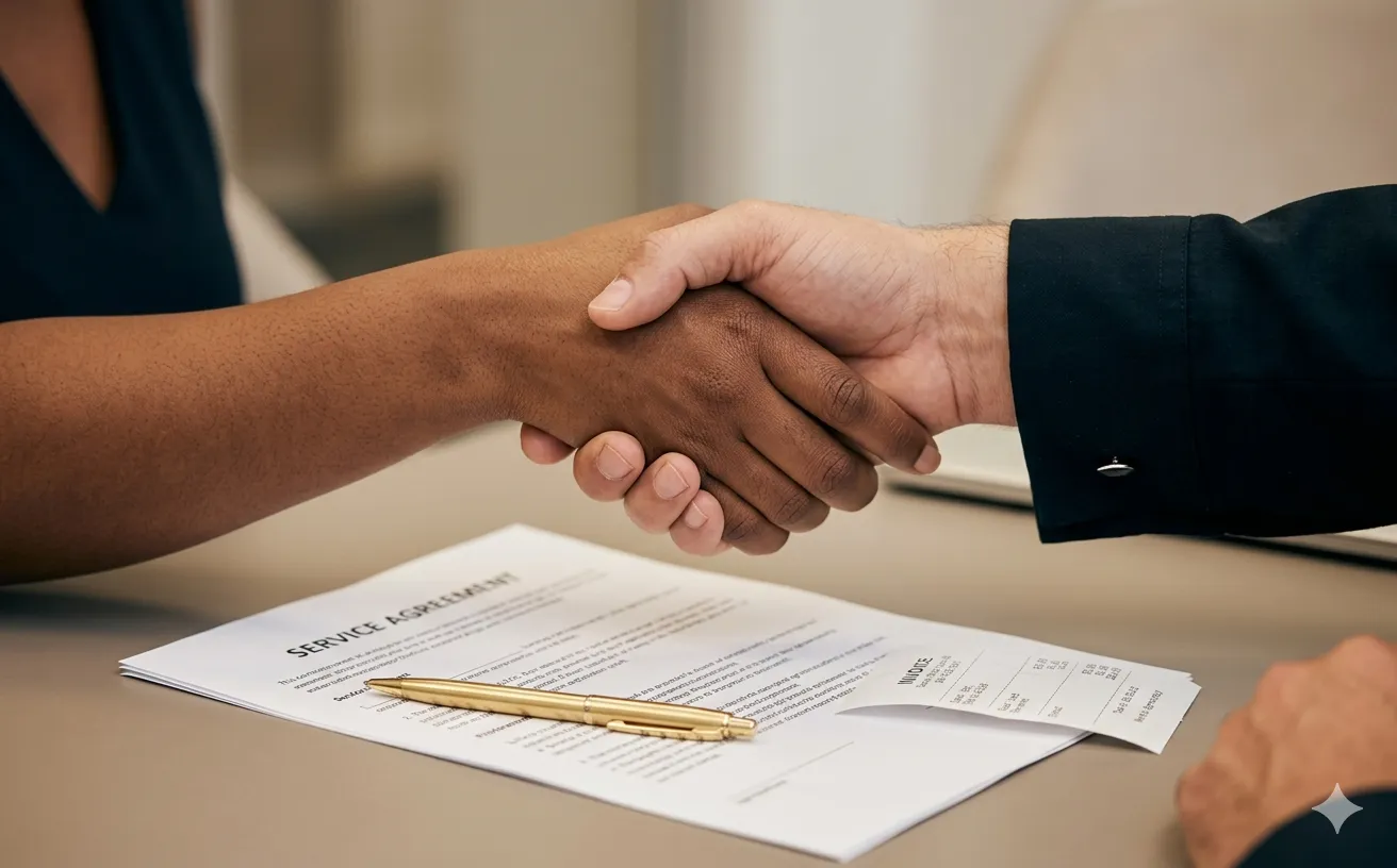 Professional handshake over a service agreement