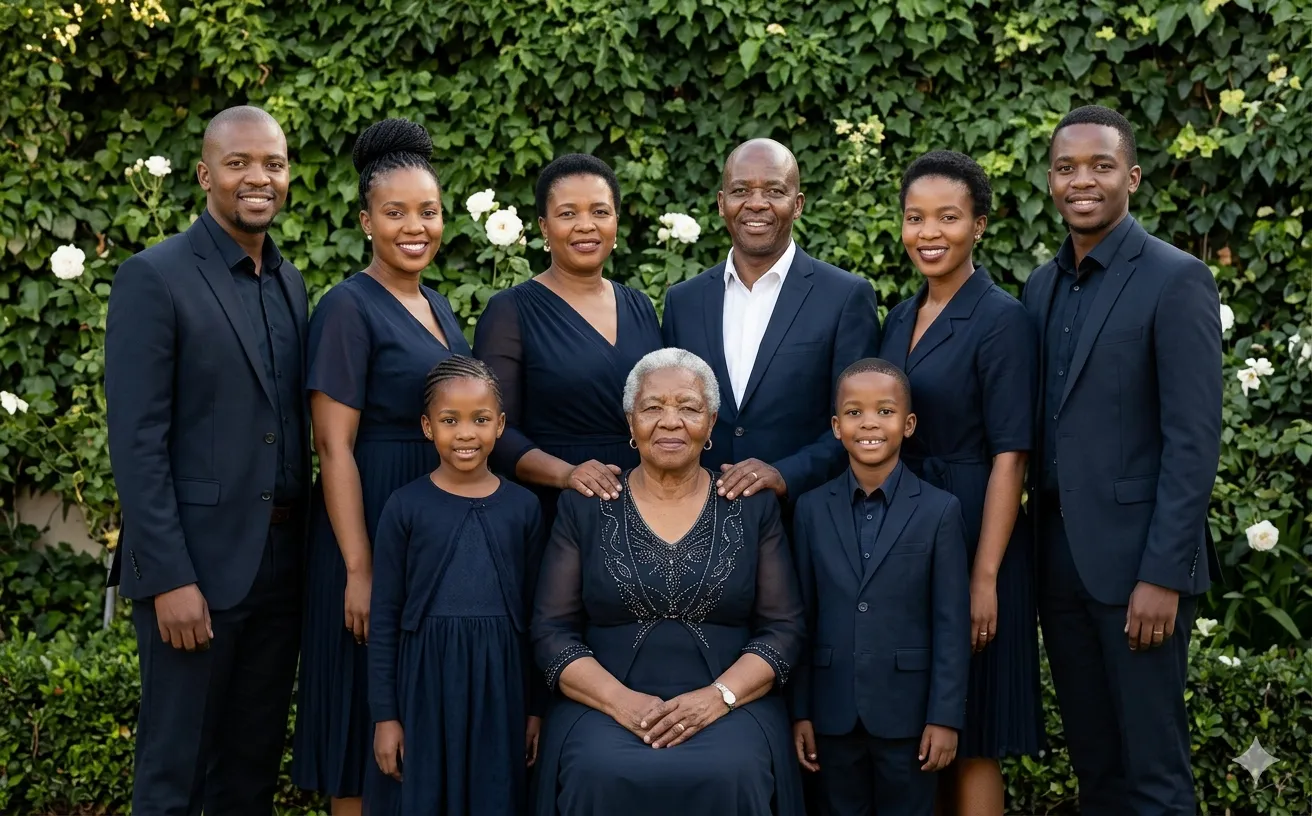 Family portrait taken at a funeral service