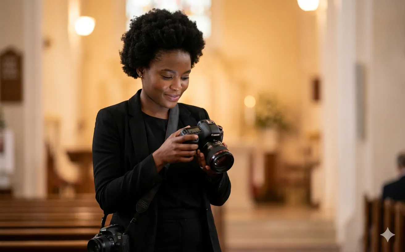 Professional funeral photographer at work