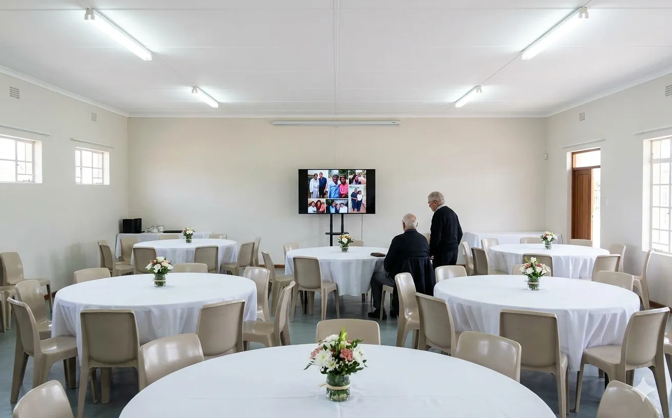 Screen delivery vehicle arriving at funeral venue