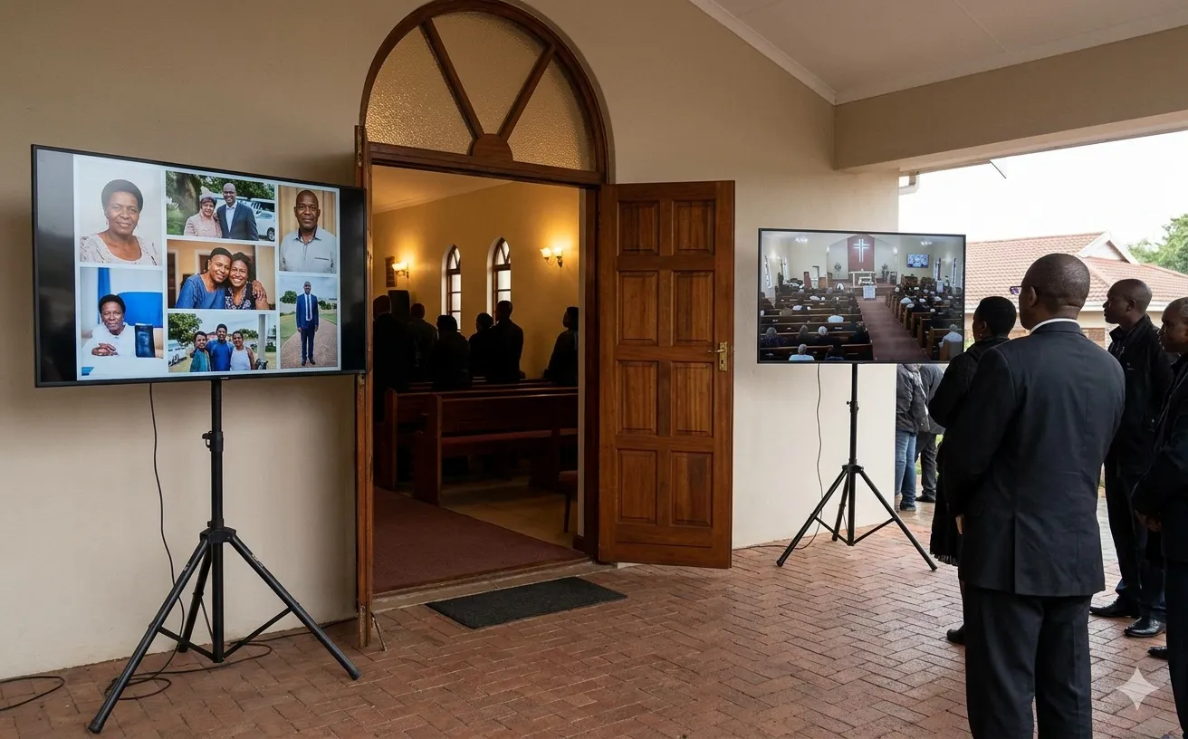 Large LED display wall at a funeral event