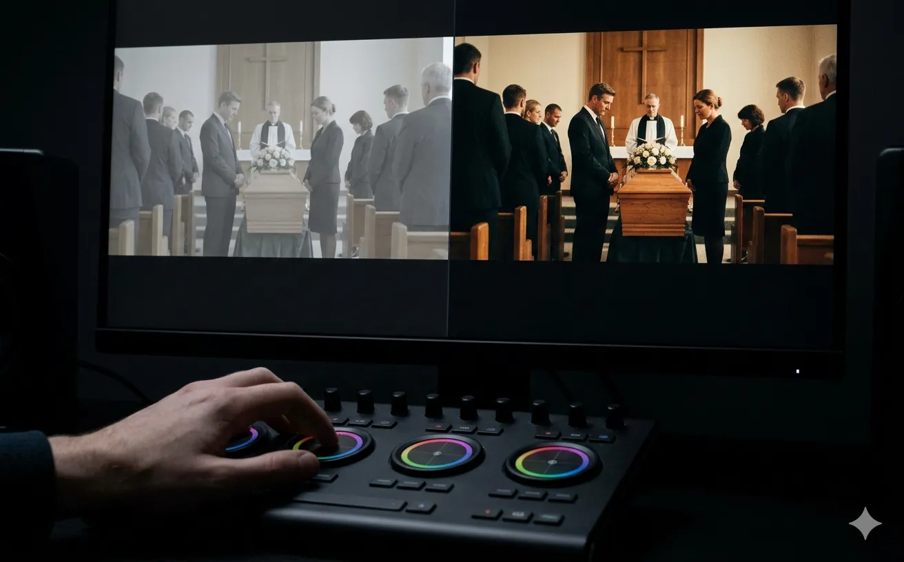 Professional colour grading of funeral video